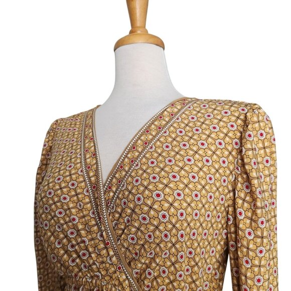 Max Studio Yellow 3/4 Sleeve Surplice Neck Midi Dress Womens M Boho Indie - Picture 2 of 9